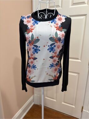 Ted Baker Black Floral Panel Long-Sleeve Women's Top